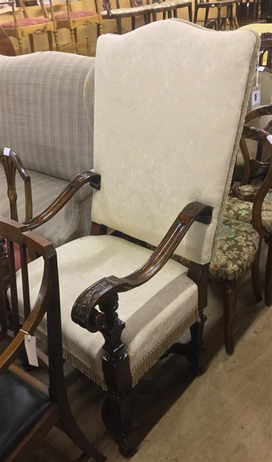 Late 17th century style Italian carved walnut open armchair(-)